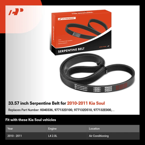 33.57 inch Serpentine Belt for 2010-2011 Kia Soul