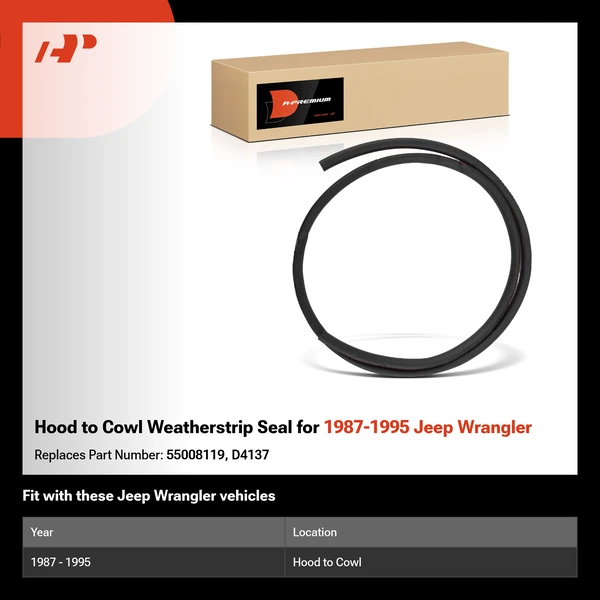 Hood to Cowl Weatherstrip Seal for 1987-1995 Jeep Wrangler