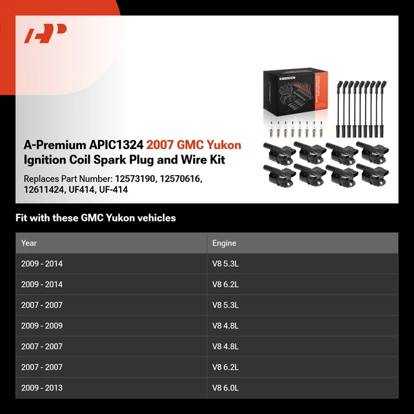A-Premium APIC1324 2007 GMC Yukon Ignition Coil Spark Plug and Wire Kit