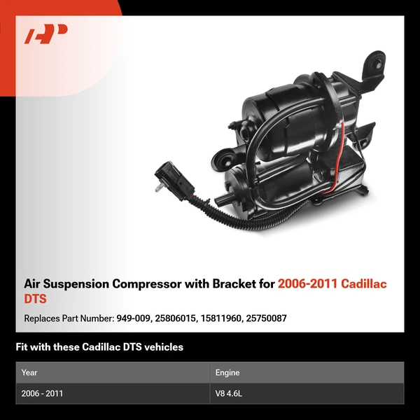 Air Suspension Compressor with Bracket for 2006-2011 Cadillac DTS