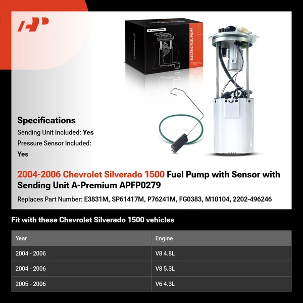 2004-2006 Chevrolet Silverado 1500 Fuel Pump with Sensor with Sending Unit A-Premium APFP0279