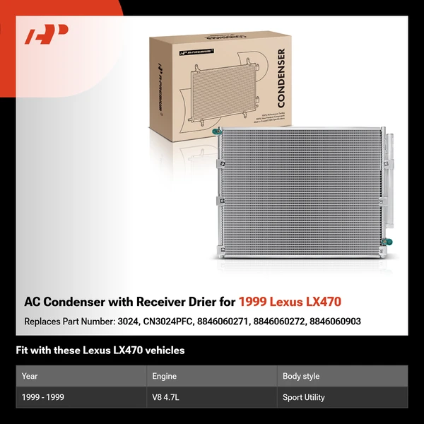AC Condenser with Receiver Drier for 1999 Lexus LX470