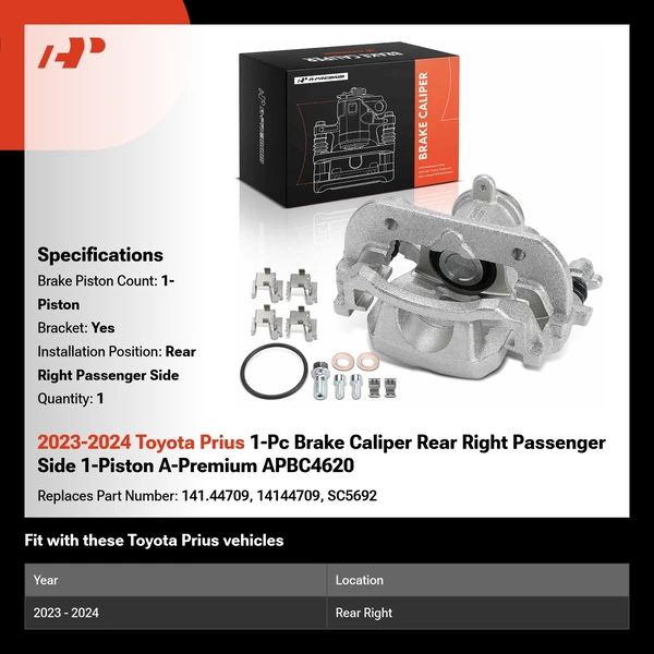 2023-2024 Toyota Prius 1-Pc Brake Caliper Rear Right Passenger Side 1-Piston A-Premium APBC4620