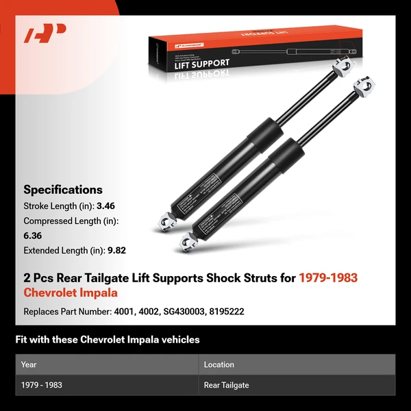 2 Pcs Rear Tailgate Lift Supports Shock Struts for 1979-1983 Chevrolet Impala