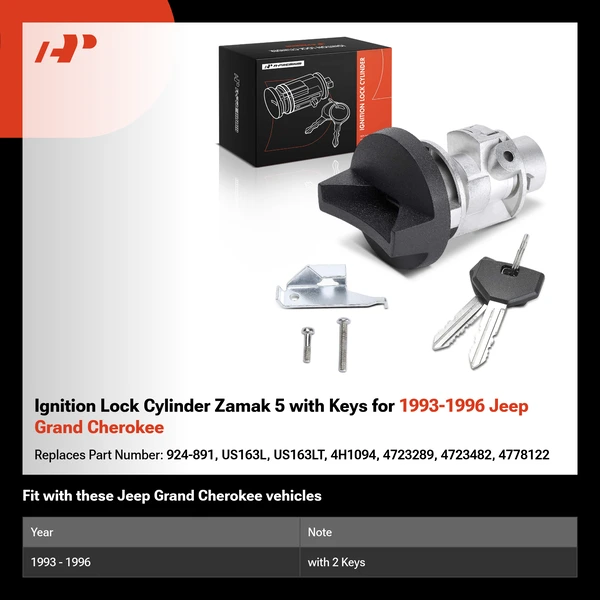 Ignition Lock Cylinder Zamak 5 with Keys for 1993-1996 Jeep Grand Cherokee