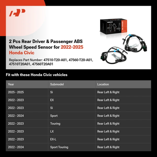 2 Pcs Rear Driver & Passenger ABS Wheel Speed Sensor for 2022-2025 Honda Civic