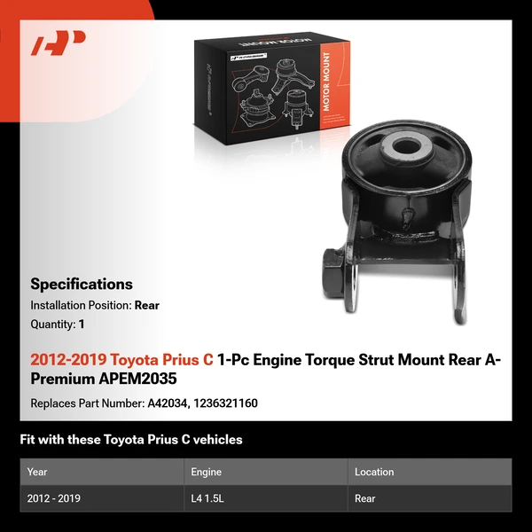 2012-2019 Toyota Prius C 1-Pc Engine Torque Strut Mount Rear A-Premium APEM2035