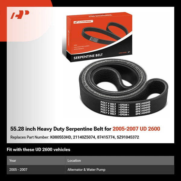 55.28 inch Heavy Duty Serpentine Belt for 2005-2007 UD 2600