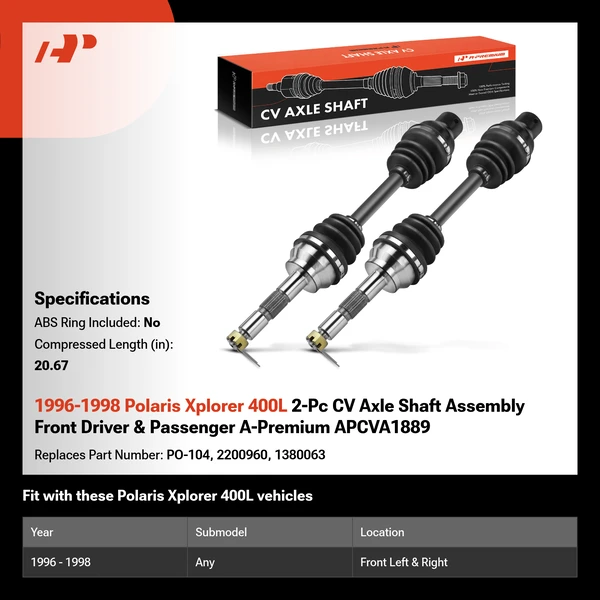 1996-1998 Polaris Xplorer 400L 2-Pc CV Axle Shaft Assembly Front Driver & Passenger A-Premium APCVA1889