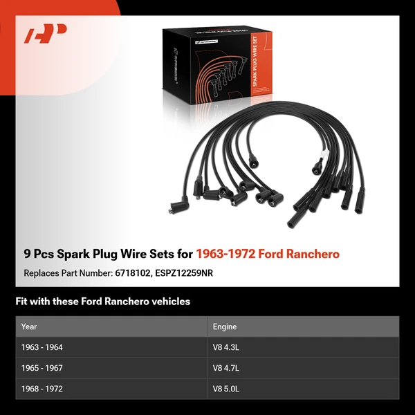 9 Pcs Spark Plug Wire Sets for 1963-1972 Ford Ranchero