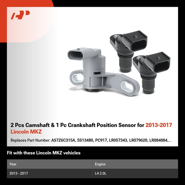 2 Pcs Camshaft & 1 Pc Crankshaft Position Sensor for 2013-2017 Lincoln MKZ