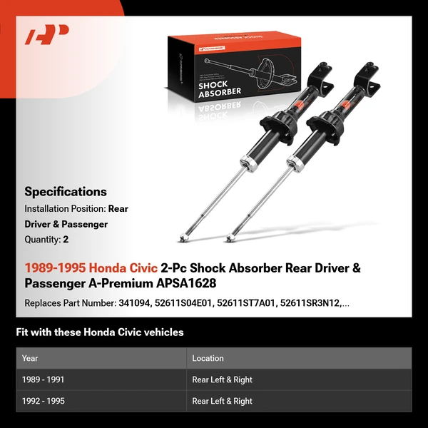 1989-1995 Honda Civic 2-Pc Shock Absorber Rear Driver & Passenger A-Premium APSA1628