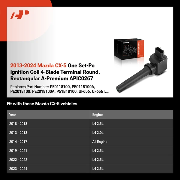 2013-2024 Mazda CX-5 One Set-Pc Ignition Coil 4-Blade Terminal Round, Rectangular A-Premium APIC0267