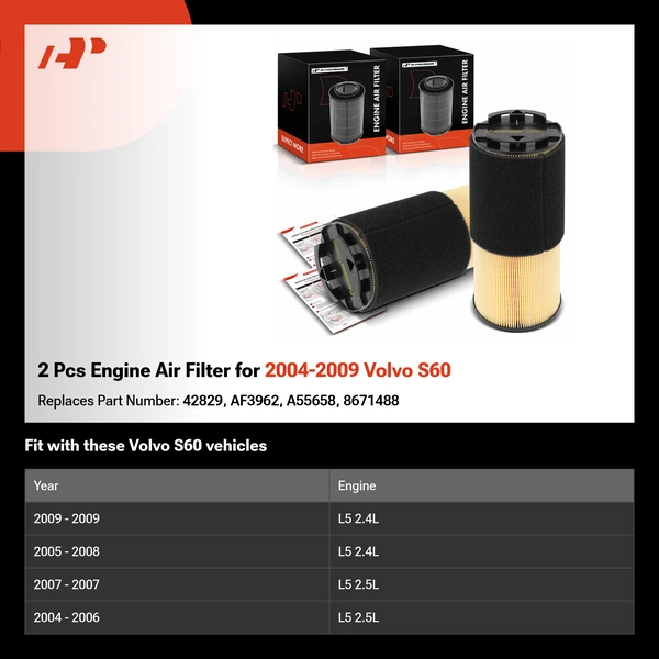 2 Pcs Engine Air Filter for 2004-2009 Volvo S60