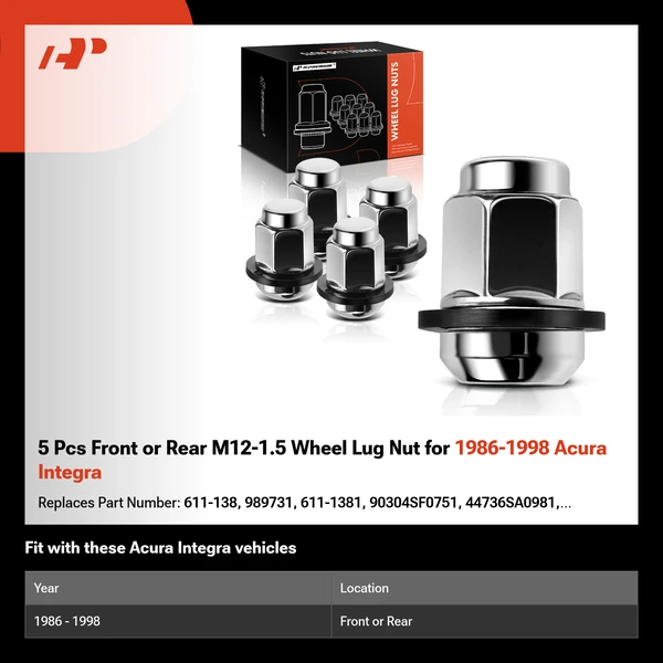 5 Pcs Front or Rear M12-1.5 Wheel Lug Nut for 1986-1998 Acura Integra