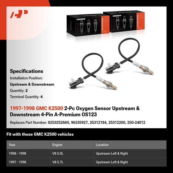 1997-1998 GMC K2500 2-Pc Oxygen Sensor Upstream & Downstream 4-Pin A-Premium OS123