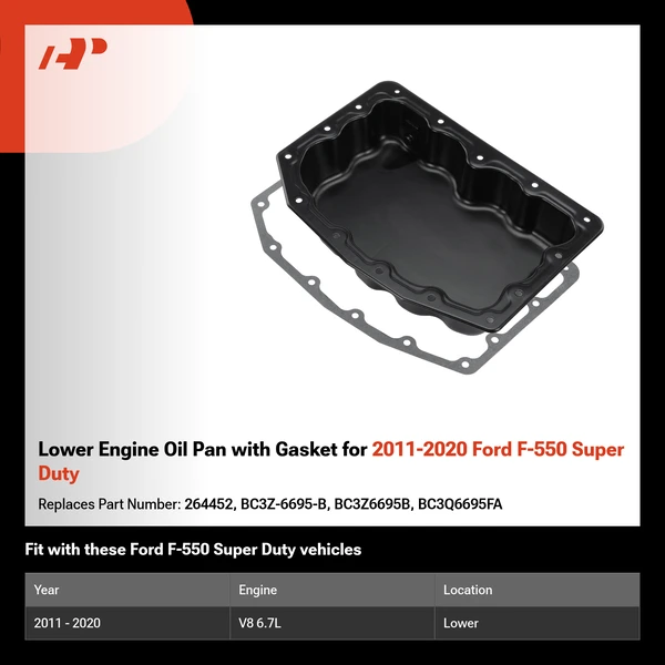Lower Engine Oil Pan with Gasket for 2011-2020 Ford F-550 Super Duty