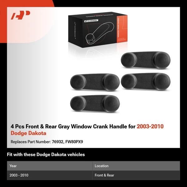 4 Pcs Front & Rear Gray Window Crank Handle for 2003-2010 Dodge Dakota