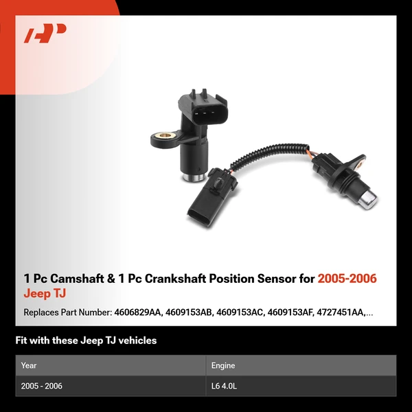 1 Pc Camshaft & 1 Pc Crankshaft Position Sensor for 2005-2006 Jeep TJ