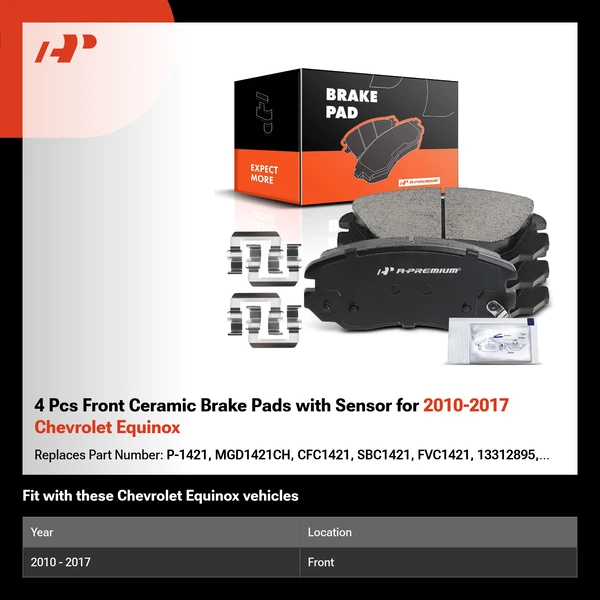 4 Pcs Front Ceramic Brake Pads with Sensor for 2010-2017 Chevrolet Equinox