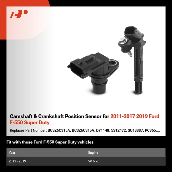 Camshaft & Crankshaft Position Sensor for 2011-2017 2019 Ford F-550 Super Duty