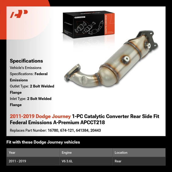 2011-2019 Dodge Journey 1-PC Catalytic Converter Rear Side Fit Federal Emissions A-Premium APCCT218