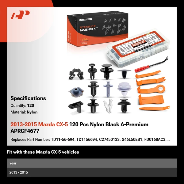 2013-2015 Mazda CX-5 120 Pcs Nylon Black A-Premium APRCF4677