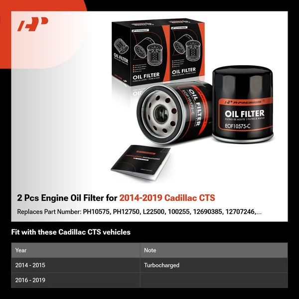 2 Pcs Engine Oil Filter for 2014-2019 Cadillac CTS