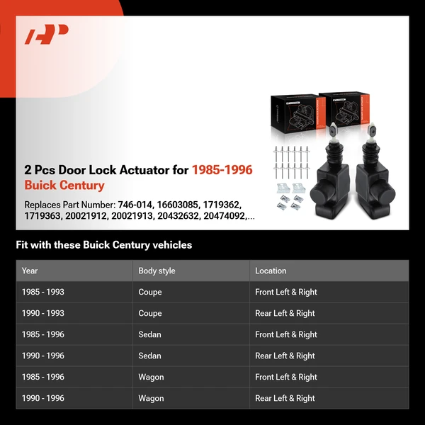 2 Pcs Door Lock Actuator for 1985-1996 Buick Century