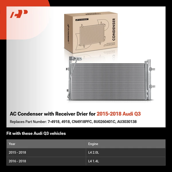 AC Condenser with Receiver Drier for 2015-2018 Audi Q3