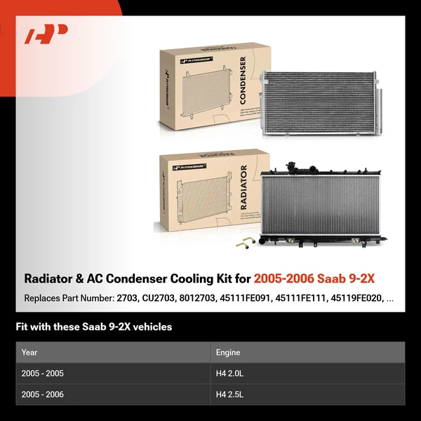 Radiator & AC Condenser Cooling Kit for 2005-2006 Saab 9-2X