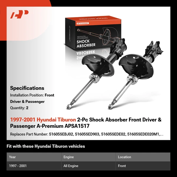 1997-2001 Hyundai Tiburon 2-Pc Shock Absorber Front Driver & Passenger A-Premium APSA1517
