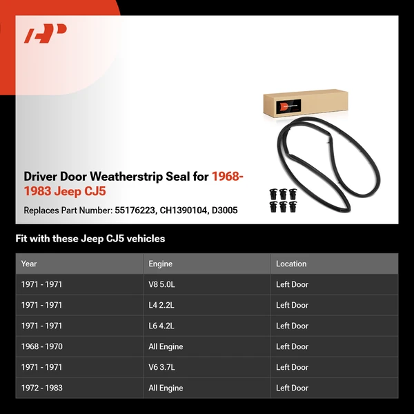 Driver Door Weatherstrip Seal for 1968-1983 Jeep CJ5