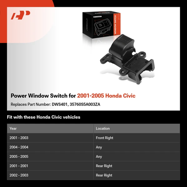 Power Window Switch for 2001-2005 Honda Civic