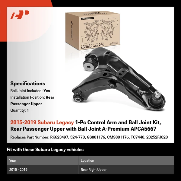 2015-2019 Subaru Legacy 1-Pc Control Arm and Ball Joint Kit, Rear Passenger Upper with Ball Joint A-Premium APCA5667
