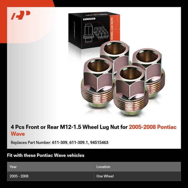 4 Pcs Front or Rear M12-1.5 Wheel Lug Nut for 2005-2008 Pontiac Wave