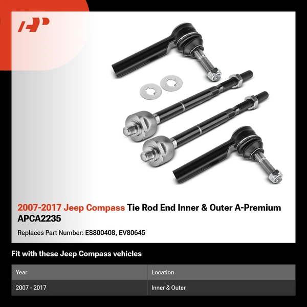 2007-2017 Jeep Compass Tie Rod End Inner & Outer A-Premium APCA2235