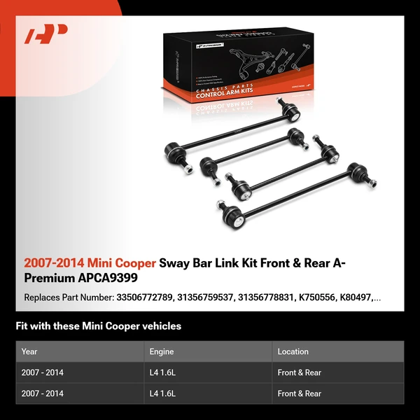 2007-2014 Mini Cooper Sway Bar Link Kit Front & Rear A-Premium APCA9399