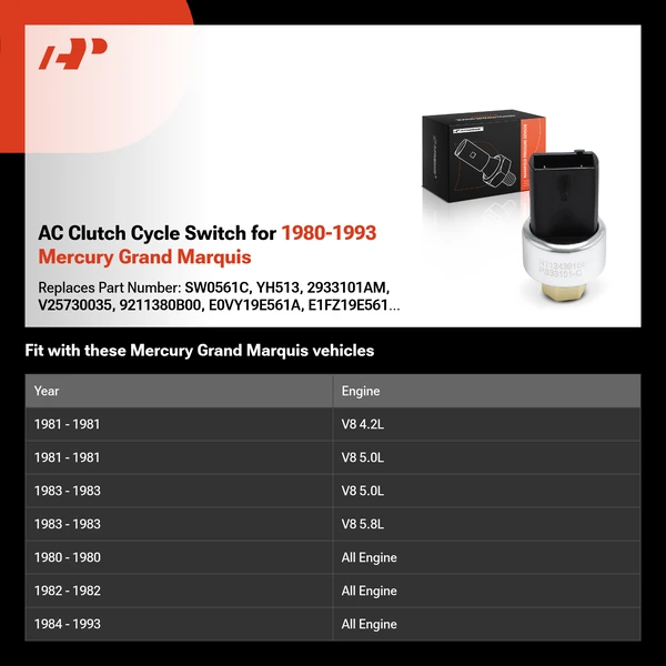 AC Clutch Cycle Switch for 1980-1993 Mercury Grand Marquis