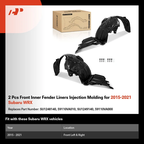 2 Pcs Front Inner Fender Liners Injection Molding for 2015-2021 Subaru WRX