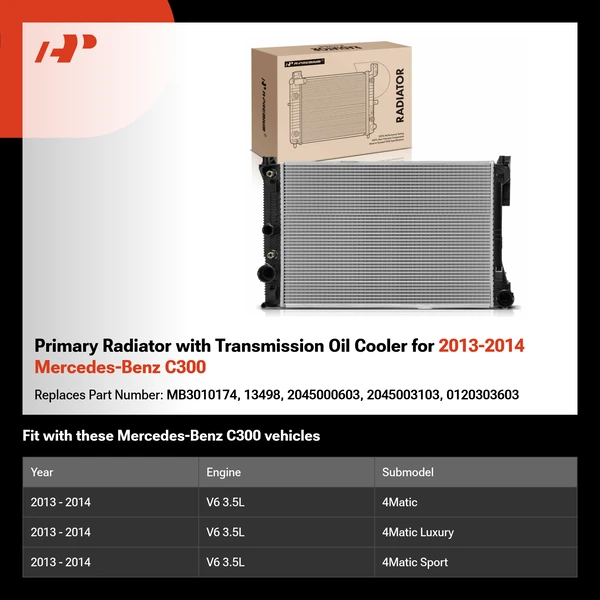 Primary Radiator with Transmission Oil Cooler for 2013-2014 Mercedes-Benz C300