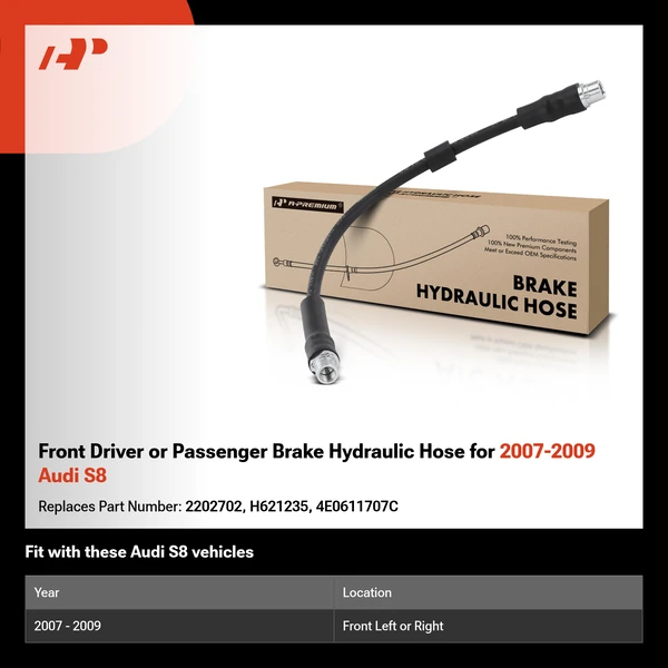 Front Driver or Passenger Brake Hydraulic Hose for 2007-2009 Audi S8