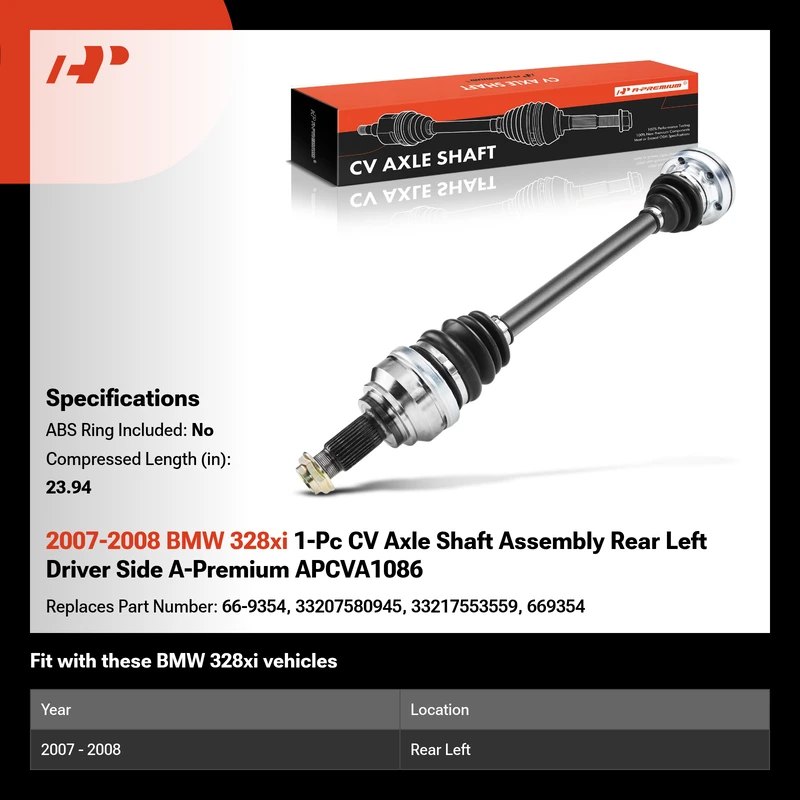 2007-2008 BMW 328xi 1-Pc CV Axle Shaft Assembly Rear Left Driver Side A-Premium APCVA1086