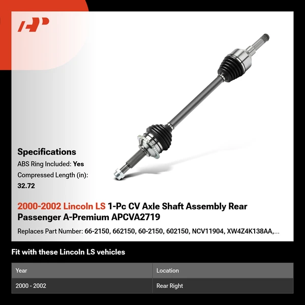 2000-2002 Lincoln LS 1-Pc CV Axle Shaft Assembly Rear Passenger A-Premium APCVA2719