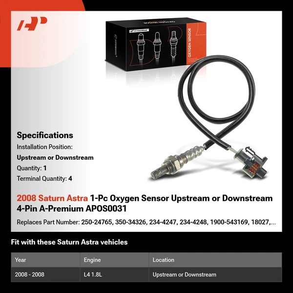 2008 Saturn Astra 1-Pc Oxygen Sensor Upstream or Downstream 4-Pin A-Premium APOS0031
