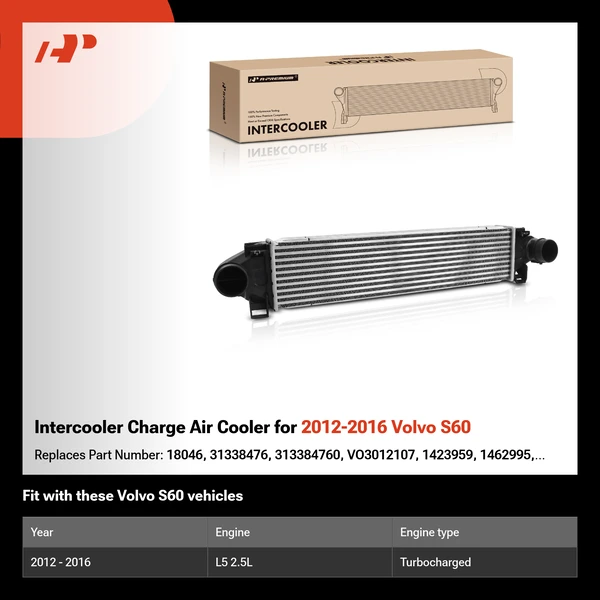 Intercooler Charge Air Cooler for 2012-2016 Volvo S60