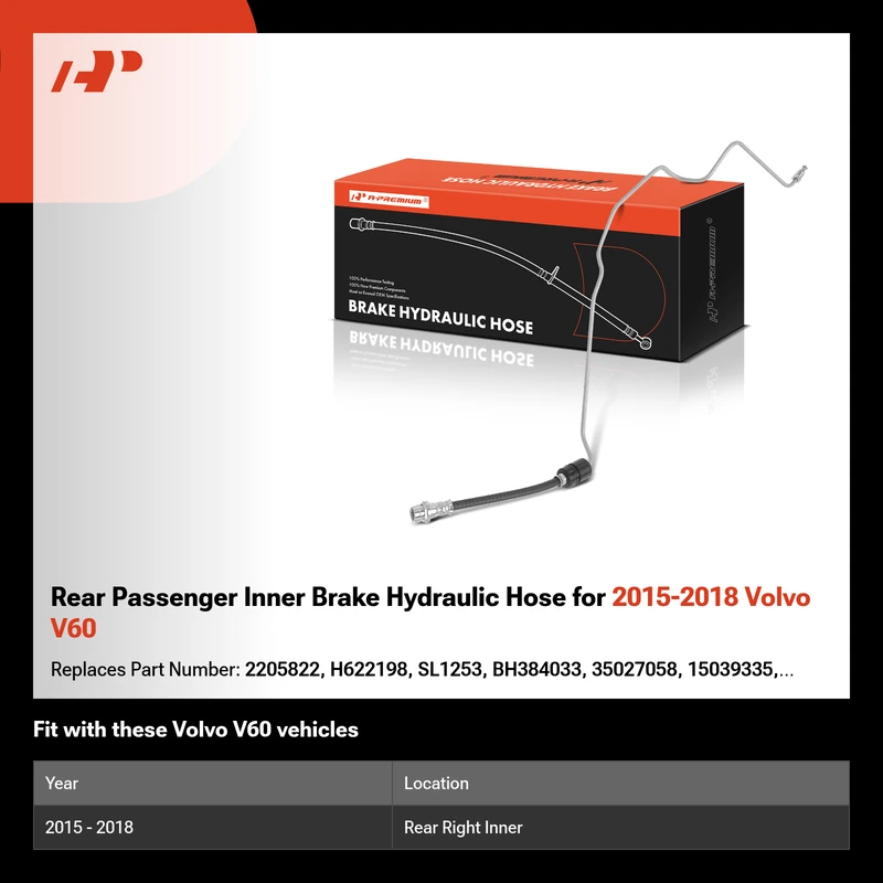 Rear Passenger Inner Brake Hydraulic Hose for 2015-2018 Volvo V60