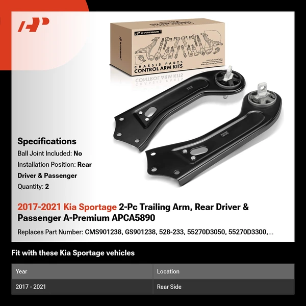 2017-2021 Kia Sportage 2-Pc Trailing Arm, Rear Driver & Passenger A-Premium APCA5890