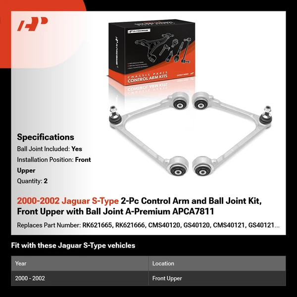 2000-2002 Jaguar S-Type 2-Pc Control Arm and Ball Joint Kit, Front Upper with Ball Joint A-Premium APCA7811