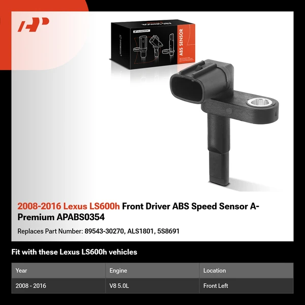 2008-2016 Lexus LS600h Front Driver ABS Speed Sensor A-Premium APABS0354